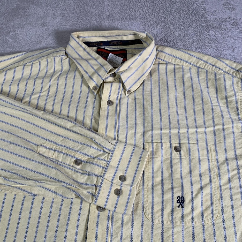 Wrangler Twenty X Shirt Mens 2XL Yellow Striped Button Down Long Sleeve Pocket